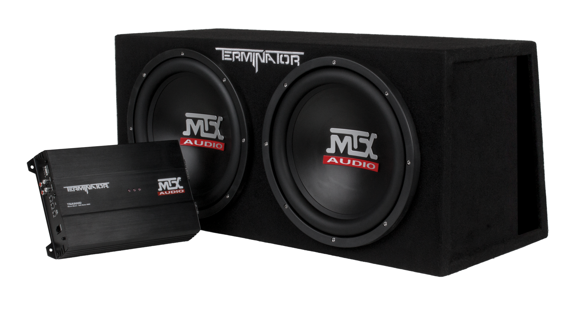 MTX audio DUAL 12" 1000-WATT RMS VENTED ENCLOSURE AND MONO BLOCK AMPLIFIER