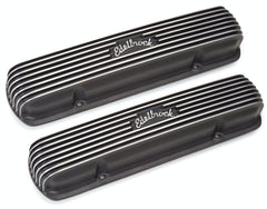 Edelbrock 41303 V/C CLASSIC FINNED ALUM PONTIAC BLK TEXTURE POWDER COAT FINISH