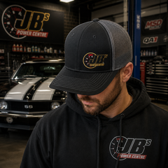 JBs Power Centre Trucker Style Mesh Back Snapback Cap – Embroidered Logo – Blk/Char One Size