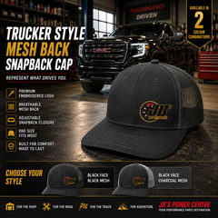 JBs Power Centre Trucker Style Mesh Back Snapback Cap – Embroidered Logo – Blk/BLK One Size