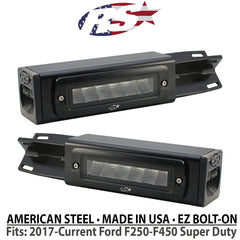 Race Sport Lighting 2017-Current Ford F250-F450 Super Duty Hitch Bar Reverse 7in LED Flood Lighting Heavy Duty Bolt-On Blacked Out Kit with Heated Lens and Single End Light Cap FHDHB17UP