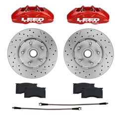 LEED Brakes Front Disc Brake Upgrade Kit with Drilled and Slotted Rotors and Red Powder Coated Calipers RCC0005RKX