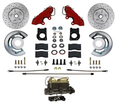 LEED Brakes Manual Front Disc Brake Conversion Kit with Drilled and Slotted Rotors and Red Powder Coated Calipers RFC0001-4C7X
