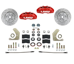 LEED Brakes Front Disc Brake Conversion Kit with Spindles, Drilled and Slotted Rotors and Red Powder Coated Calipers RFC2004SMX