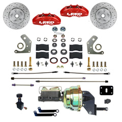 LEED Brakes Power Front Disc Brake Conversion Kit with Drilled and Slotted Rotors and Red Powder Coated Calipers RFC2005-8405X
