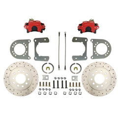 LEED Brakes Rear Disc Brake Conversion Kit with Drilled and Slotted Rotors and Red Powder Coated Calipers RRC0017X