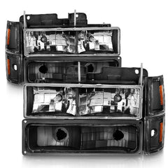 AnzoUSA 111505 Crystal Headlights Black Housing with Signal and Side Markers 8Pcs