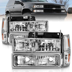 AnzoUSA 111506 Crystal Headlights Chrome Housing with Signal and Side Markers 8Pcs