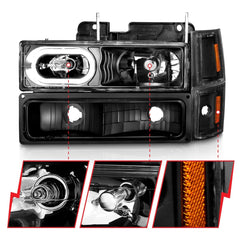 AnzoUSA 111507 Crystal Headlights Black Housing with Signal and Side Markers 8Pcs