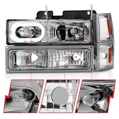 AnzoUSA 111508 Crystal Headlights with Halo Chrome Housing with Signal and Side Markers 8pc