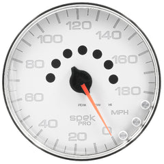 AutoMeter Products 5 in. SPEEDOMETER, 0-180 MPH, SPEK-PRO, WHITE/CHROME PN. P23011