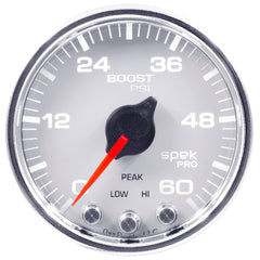 AutoMeter Products 2-1/16 in. BOOST, 0-60 PSI, SPEK-PRO, WHITE/CHROME PN. P30411