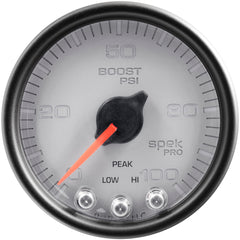 AutoMeter Products 2-1/16 in. BOOST, 0-100 PSI, SPEK-PRO, SILVER/BLACK PN. P30522