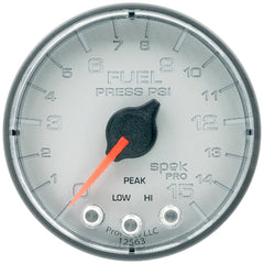 AutoMeter Products 2-1/16 in. FUEL PRESSURE, 0-15 PSI, SPEK-PRO, SILVER/BLACK PN. P315228