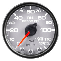 AutoMeter Products 2-1/16 in. OIL PRESSURE, 0-120 PSI, SPEK-PRO, SILVER/BLACK PN. P32522