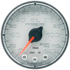 AutoMeter Products 2-1/16 in. OIL PRESSURE, 0-120 PSI, SPEK-PRO, SILVER/BLACK PN. P325228