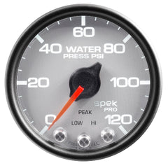 AutoMeter Products 2-1/16 in. WATER PRESSURE, 0-120 PSI, SPEK-PRO, SILVER/BLACK PN. P34522