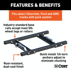 CURT 16027 Puck System 5th Wheel Adapter with Rails, Select Chevy, Ford, GMC, 25K