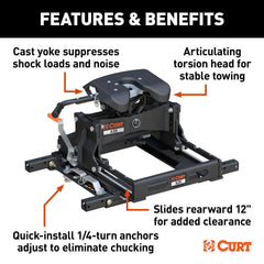 CURT 16057 A25 Sliding 5th Wheel Hitch, 25K, Select Chevy, Ford, GMC Puck System