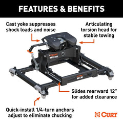 CURT 16058 A25 Sliding 5th Wheel Hitch, 25K, Select Ram 2500, 3500 Puck System