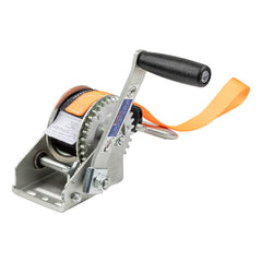 CURT 25002 Hand Crank Winch with 15' Strap & Bow Loop (900 lbs, 6.5" Handle)