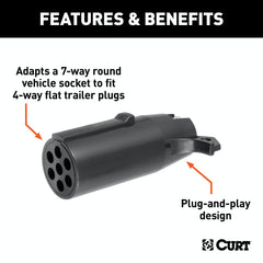 CURT 57040 Electrical Adapter (7-Way Round Vehicle to 4-Way Flat Trailer)