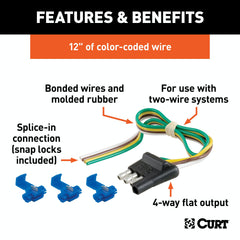 CURT 58033 4-Way Flat Connector Plug with 12 Wires and Hardware (Trailer Side, Packaged)