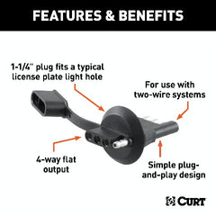CURT 58404 4-Way Flat License Plate Light Plug Adapter