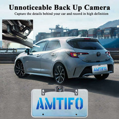 AMTIFO Backup Camera Mirror HD 1080P - Plug and Play Easy Set up Color Night Vision Rear View Mirror with License Plate Camera for Car Truck SUV Waterproof DIY Guide Lines A1