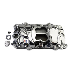 Edelbrock Performer 2-O Manifold for 1965-90 B/B Chevy Oval Port Heads, Chrome Plasma PN. 2161-CP