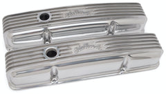 Edelbrock 4144 V/C CLASSIC ALUMINUM SBC POLISHED COMBO BREATHER HOLE and OIL FILL CAP