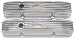 Edelbrock 4144 V/C CLASSIC ALUMINUM SBC POLISHED COMBO BREATHER HOLE and OIL FILL CAP