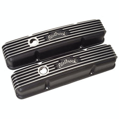 Edelbrock 41443 V/C CLASSIC FINNED ALUM SBC COMBO BREATHER HOLE and OIL FILL CAP BLK TEXTURE