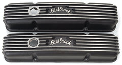 Edelbrock 41443 V/C CLASSIC FINNED ALUM SBC COMBO BREATHER HOLE and OIL FILL CAP BLK TEXTURE