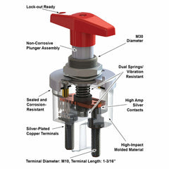 Flaming River FR1046 Matrix Battery Disconnect with Dual Pole Lock-Out and Silver Plated Pads