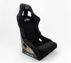 NRG Innovations FRP Bucket Seat PRISMA Edition with pearlized back. All Black alcantara vegan material special ultra embroidery (XLARGE) FRP-304BK-ULTRA