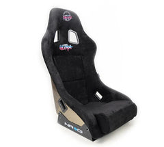 NRG Innovations FRP Bucket Seat PRISMA Edition with pearlized back. All Black alcantara vegan material special ultra embroidery (XLARGE) FRP-304BK-ULTRA