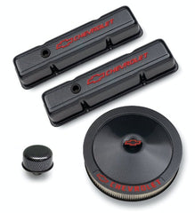 PROFORM 141-710 Engine Dress-Up Kit Black Carbon Finish; Red Bowtie Red Letters For SB Chevy