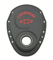 PROFORM 141-753 Timing Chain Cover; Black; Steel; With Chevy and Bowtie Logo; For SB Chevy 69-91