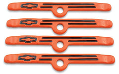 PROFORM 141-782 Engine Valve Cover Holdown Clamps; Orange with Black Bowtie Logo; SB Chevy; 4 Pc