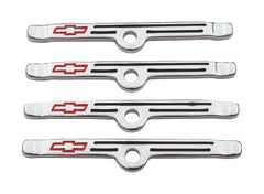 PROFORM 141-903 Engine Valve Cover Holdown Clamps; Chrome with Red Bowtie Logo; SB Chevy; 4 Pcs