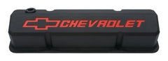 PROFORM 141-928 Valve Covers; Slant-Edge Tall; Die Cast; Black w/Recessed Bowtie Logo; SB Chevy