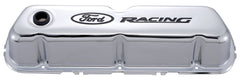 PROFORM 302-071 Engine Valve Covers; Tall Style; Steel; Chrome with Ford Logo; For SB Ford