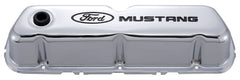PROFORM 302-100 Engine Valve Covers; Tall Style; Steel; Chrome with Mustang Logo; For SB Ford