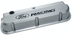PROFORM 302-138 Engine Valve Covers; Tall; Aluminum; Polished with Ford Racing Logo; Ford SB