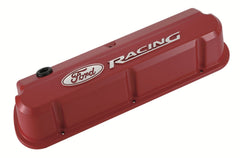 PROFORM 302-143 Valve Covers; Slant-Edge Tall; Die Cast; Red with Raised Ford Logo; SB Ford