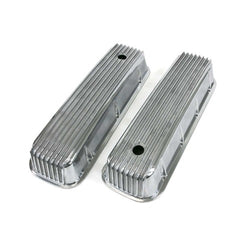Top Street Performance JM8502-8 Aluminum Tall Die Cast Finned Valve Cover, Short Bolt, Breather Hole, Polished