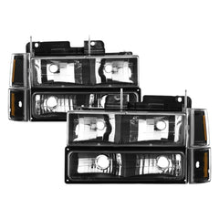 XTUNE POWER 9037405 GMC C K Series 1500 2500 3500 94 98 GMC Sierra 94 98 GMC Suburban 1500 2500 94 99 Chevy Suburban 94 98 GMC Yukon 94 99 ( Not Compatible With Seal Beam Headlight ) Headlights with Corner and Parking Lights 8pcs sets Black