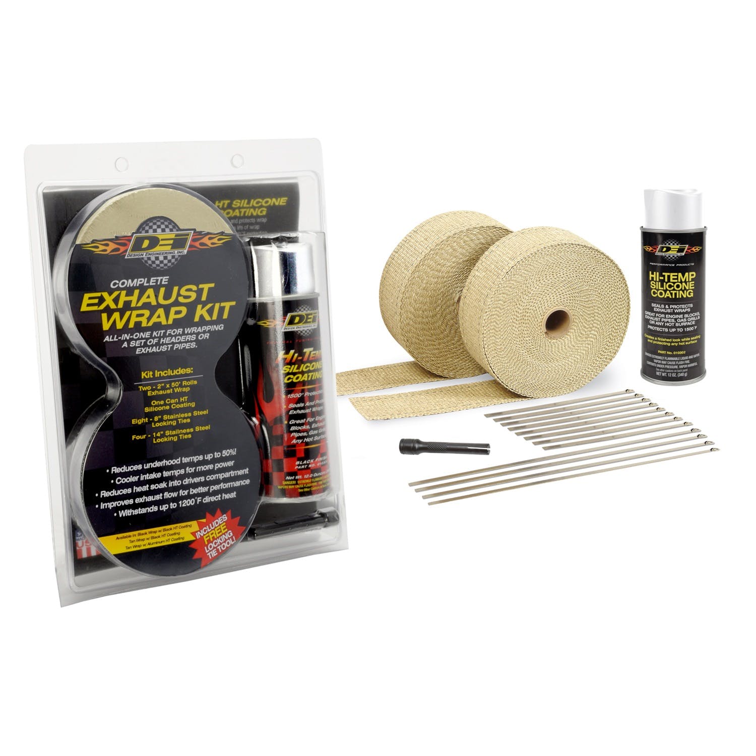 Design Engineering, Inc. 10091 Exhaust and Pipe Wrap Kit, Tan with White HT