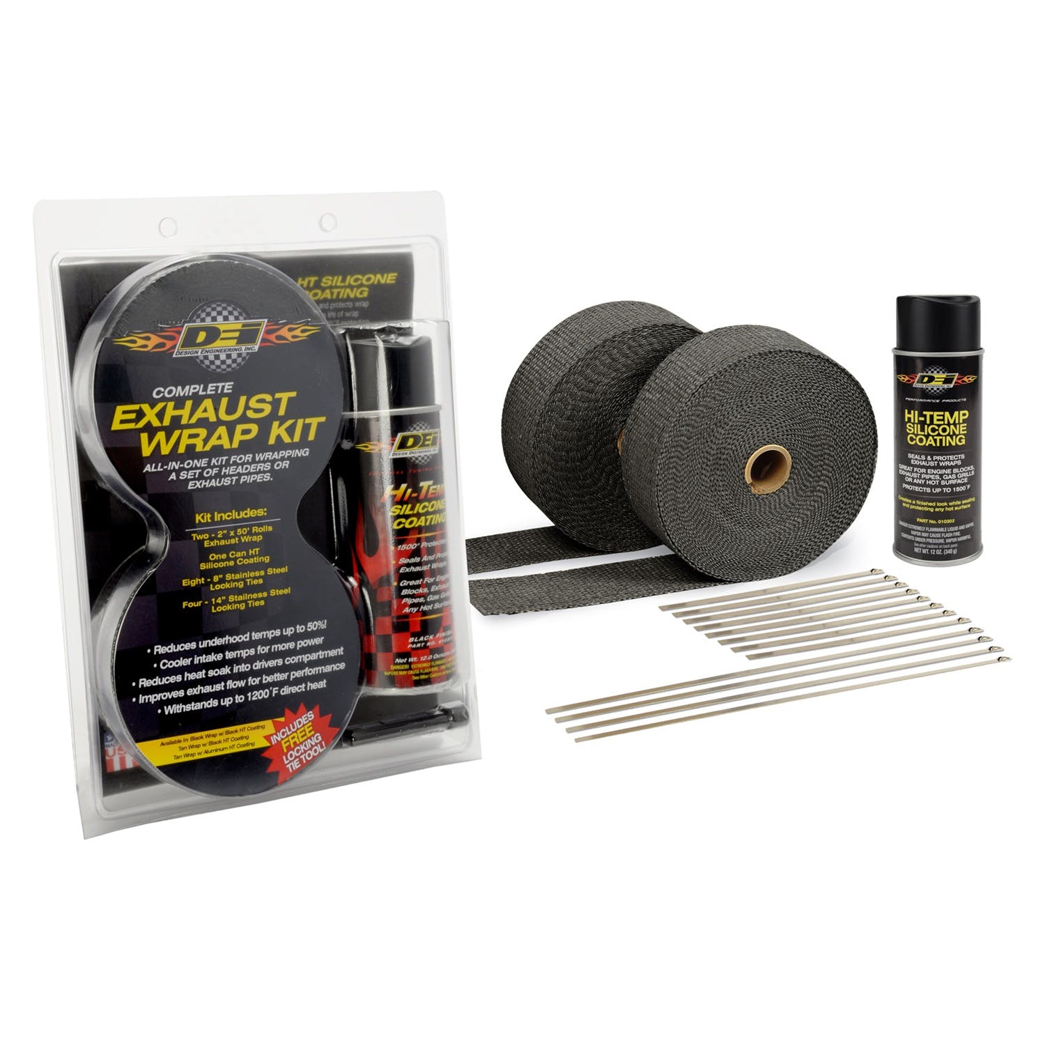 Design Engineering, Inc. 10094 Exhaust and Pipe Wrap Kit, Black with HT